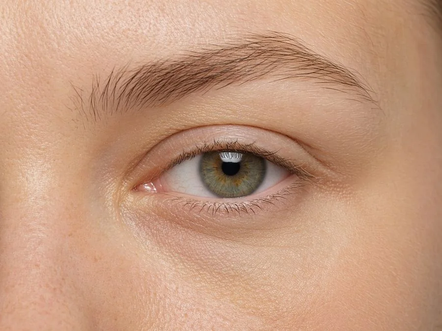 Detail oka před lash liftingem: rovné řasy